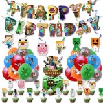 Inn decoration anniversaire minecraft 38pcs d�cor jeu pixelis� f�te ensemble de ballons th�matiques kit ...