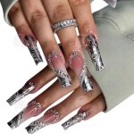 Inn faux ongles 24 pices french brillant press on nails  coller portant des bijoux dongles et de diamants ...