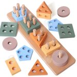 Inn jouet montessori 21 pcs colonne de forme gomtrique jouets assortis de blocs de construction dvelopper ...