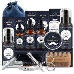 Inn kit barbe homme 12pcs avec conditionneur huile baume shaper brosse ciseaux peigne sac kit soins barbe ...