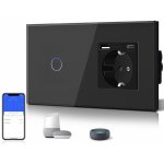 Interrupteur tactile mural wi - fi 1 bouton 1 voie 3 en 1(fil neutre n�cessaire)avec prise schuko standard ...