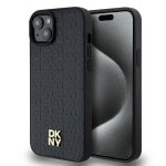 Iphone 15 plus case - dkny leather monogram pattern metal logo magsafe (dkhmp15mpshrpsk) - noir
