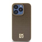 Iphone 15 case - dkny leather pattern metal logo magsafe (dkhmp14spshrpsw) - brown