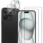 Compatible iphone 15 pro - 4 films protections verre tremp� dont 2 pour �cran et 2 pour lobjectif cam�ra ...