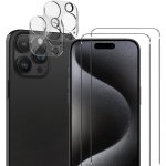 Compatible iphone 15 pro max - 4 films protections verre tremp dont 2 pour cran et 2 pour lobjectif ...
