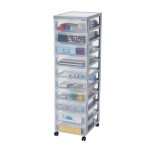 Iris ohyama tour de rangement plastique sur roulettes a4 10 petits tiroirs gris dc - 010