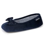 Isotoner chaussons microvelours semelle antidrapante marine femme