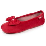 Isotoner chaussons microvelours semelle ultra souple mousse � m�moire forme rouge femme