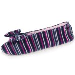 Isotoner chaussons ultra confortables en coton biologique et semelle en cuir dtail grand n?ud rayuresbleues ...