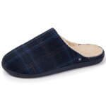 Isotoner chaussons ultra confortables et l�gers mousse � m�moire de forme tartan bleu homme