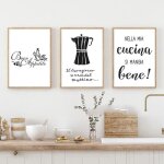 Italien citations typographie estampes affiche cuisine murale art tableaux noir blanc peinture caf restaurant ...