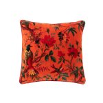 J - line coussin oiseaux / fleurs - velours / coton - orange
