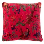 J - line coussin oiseaux / fleurs - velours / coton - rose