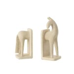 J - line set de 2 serre - livre cheval moderne resine beige