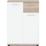 Jacky meuble de rangement petit buffet - blanc mat et décor chêne sonoma - classique - l 60 cm Jacky meuble de rangement petit buffet - blanc mat et décor chêne sonoma - classique - l 60 cm