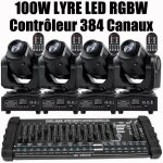 Jajaluya 100w jeux de lumiere dj - lyre led rgbw dmx gobo beam - lumire de scne avec console 384 canaux ...