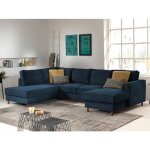 Jake - canap� panoramique dangle gauche - convertible avec coffre - 7 places - en velours c�tel� - bleu ...