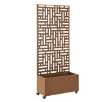 Jardini�re brise - vue - helloshop26 - 190 x 82 x 38 cm - acier galvanis� - marron - 4 roulettes