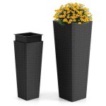 Jardini�re haute lot de 2 - relax4life - en rotin pp - trou de drainage pratique - bac int�rieur amovible ...
