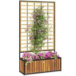 Jardinière - outsunny - avec treillis trous de drainage - en bois dacacia et acier pour balcon patio ... Jardinière - outsunny - avec treillis trous de drainage - en bois dacacia et acier pour balcon patio ...