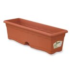 Plastiken jardini�re rectangulaire � 60 x 20 cm avec plateau - terracotta