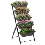 Jardinire surleve - outsunny - avec 5 bacs  fleurs - trous de drainage avec bouchons en caoutchouc ...