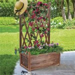 Jardinière avec treillis en bois - bac à fleurs rectangulaire avec trous de drainage pour jardin terrasse ... Jardinière avec treillis en bois - bac à fleurs rectangulaire avec trous de drainage pour jardin terrasse ...