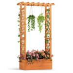 Jardini�re avec treillis - relax4life - barres suspendues - bac � fleurs en bois sapin - plantes grimpantes ...
