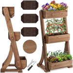 Jardini�re verticale - tectake - potager vertical flora en bois laqu� avec toile de paillage - 60 x 49 ...