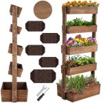 Jardini�re verticale - tectake - potager vertical flora en bois laqu� avec toile de paillage - 81 x 52 ...