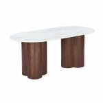 Jasmina xl - table � manger ovale en marbre composite pieds couleur bois fonc� 180 cm