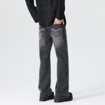 Jean bootcut homme à coupe droite 5 poches casual pantalon en jean effet délavé confortable - gris Jean bootcut homme à coupe droite 5 poches casual pantalon en jean effet délavé confortable - gris