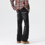 Jean bootcut homme à coupe droite 5 poches casual pantalon en jean effet délavé confortable - noir Jean bootcut homme à coupe droite 5 poches casual pantalon en jean effet délavé confortable - noir
