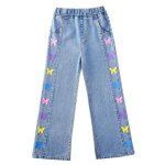 Jeans fille en coton imprime papillons colors - bleu