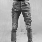 Jeans moto homme elastique couleur unie fashion casual - gris
