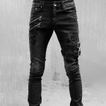 Jeans moto homme elastique couleur unie fashion casual - noir