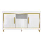 Jemma - buffet 3 portes laqué blanc et décor doré avec leds Jemma - buffet 3 portes laqué blanc et décor doré avec leds
