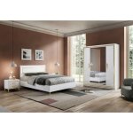 Jemma - chambre 160x200cm blanche et dcor dor lit avec leds + 2 chevets + armoire
