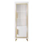 Jemma - vitrine 1 porte droite laque blanc et dcor dor avec leds