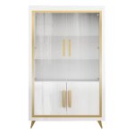 Jemma - vitrine 2 portes laque blanc et dcor dor avec leds