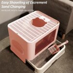 Jeobest bac � liti�re � tiroir xl - maison pour chat - grand espace - avec pelle - rose - 48. 5 * 36. ...