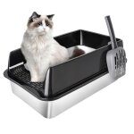Jeobest bac  litire xxl sans couvercle pour grands chats maison ouverte en acier inoxydable avec pelle ...