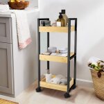 Jeobest desserte de salle de bain mobile � 3 niveaux en bambou avec roulettes - armoire de salle de bain ...