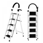 Jeobest escabeau pliable avec main courante echelle � 5 marches marche pied pliant marches larges pour ...