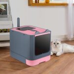 Jeobest maison pour chat xl bac � liti�re avec pelle 445�365�345 cm tiroir � liti�re coulissant rose