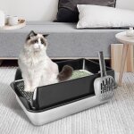 Jeobest maison pour chat xxl sans couvercle grande capacit� bac � liti�re semi - ferm� en acier inoxydable ...