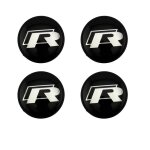 Jeu de 4 enjoliveurs de jantes pour volkswagen r - line noir avec noir logo argent avec un diamtre de ...