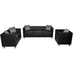 Jeu de canap� 2 places de salon salle de s�jour maison int�rieur et � 3 places et fauteuil noir 02 0020253 ...