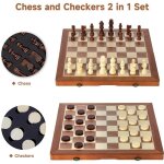 Jeu dchecs et dames 2 en 1 echiquier en bois magntiques chiquier de voyage pliables cadeaux de jeux ...