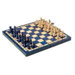 Jeu d�checs pearl blue en bois de h�tre de taille moyenne (36 x 36cm) - ensemble complet couleur bleue ...